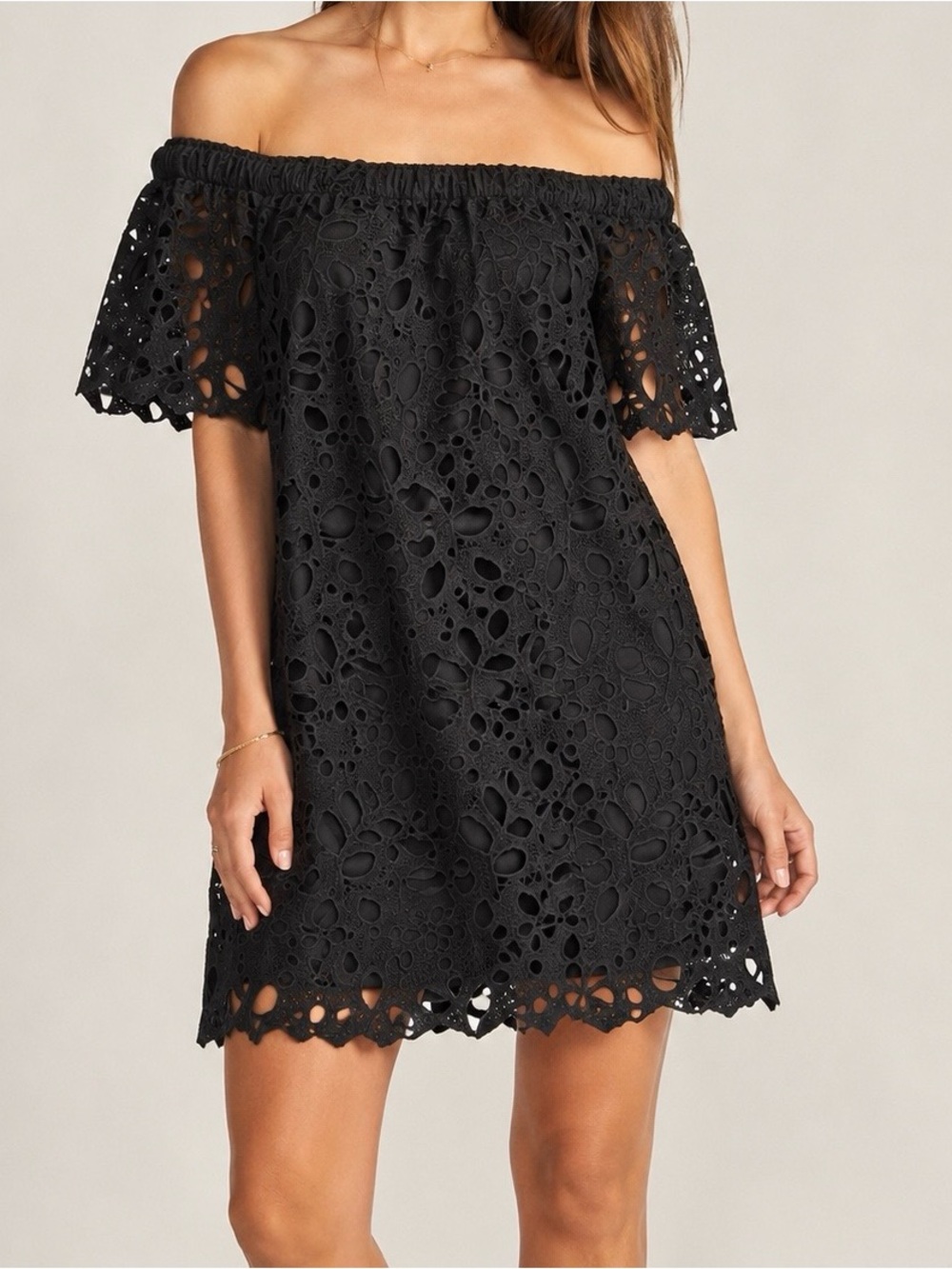 PrettyGuide Black Lace Off Shoulder Mini Dress Size M